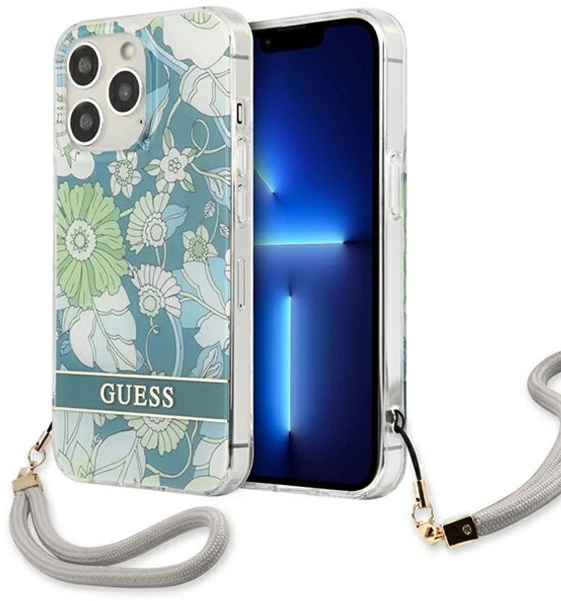 Flower Strap Serie - Hoesje voor iPhone 13 Pro Max - Bloemenontwerp von Guess in Grün – Produktfoto