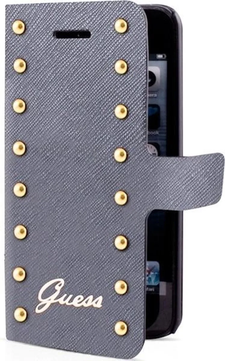 Folio Leather Book Case for iPhone 5/5S - Studded Silver von Guess in Silber – Produktfoto