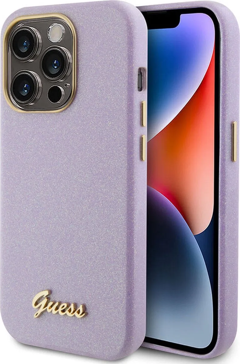 Full Wrapped Glitter Back Case voor Apple iPhone 15 Pro (6.1") von Guess in Lila – Produktfoto