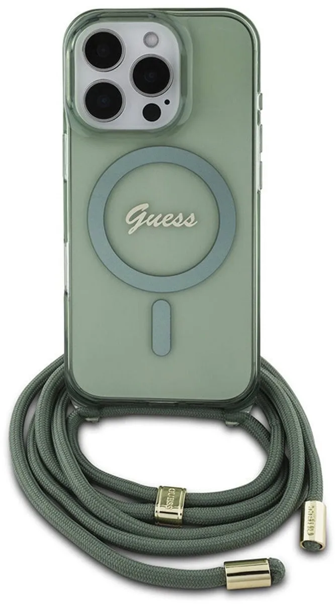 geschikt voor MagSafe IML Backcover met crossbody cord geschikt voor iPhone 16 Pro van Guess in Groen – productfoto