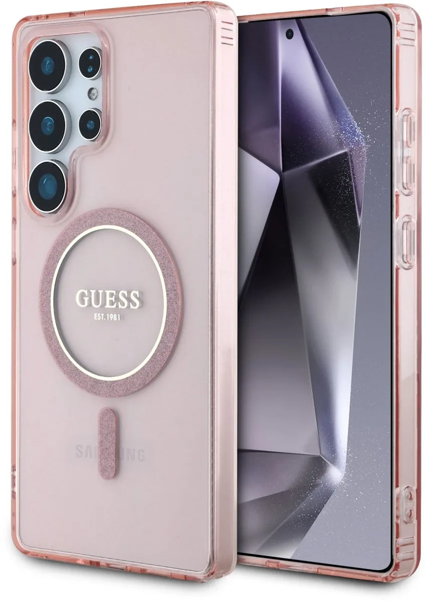 geschikt voor MagSafe IML Glitter Gradient Case geschikt voor Samsung Galaxy S25 Ultra van Guess in Roze – productfoto