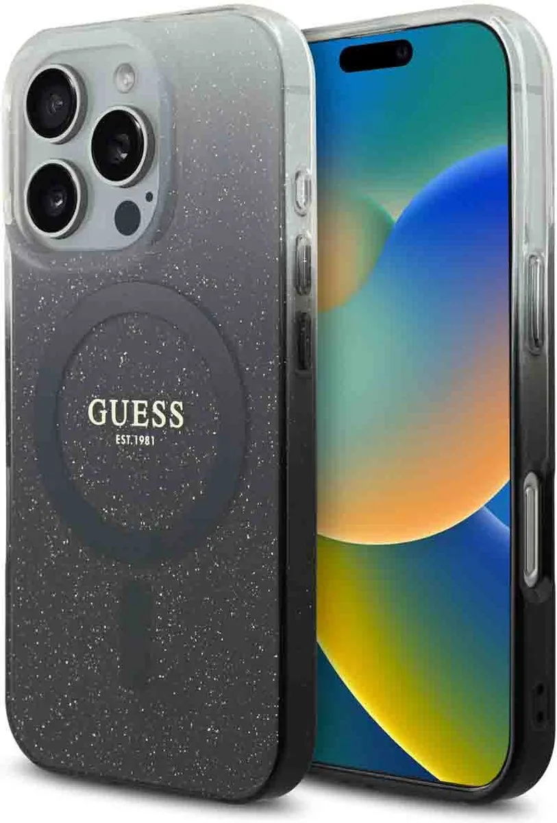 geschikt voor MagSafe IML Glitter Gradient Case geschikt voor iPhone 16 Pro från Guess i Svart – produktbild