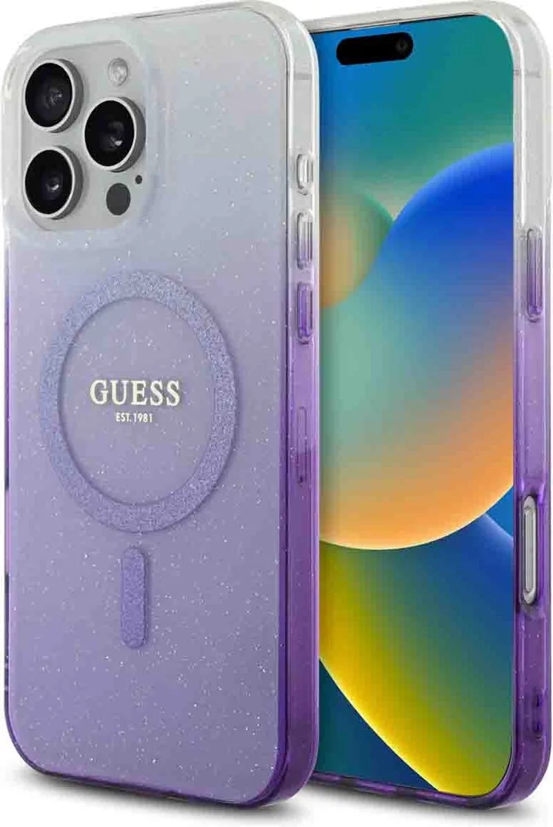geschikt voor MagSafe IML Glitter Gradient Case geschikt voor iPhone 16 Pro Max de Guess en Violet – photo produit