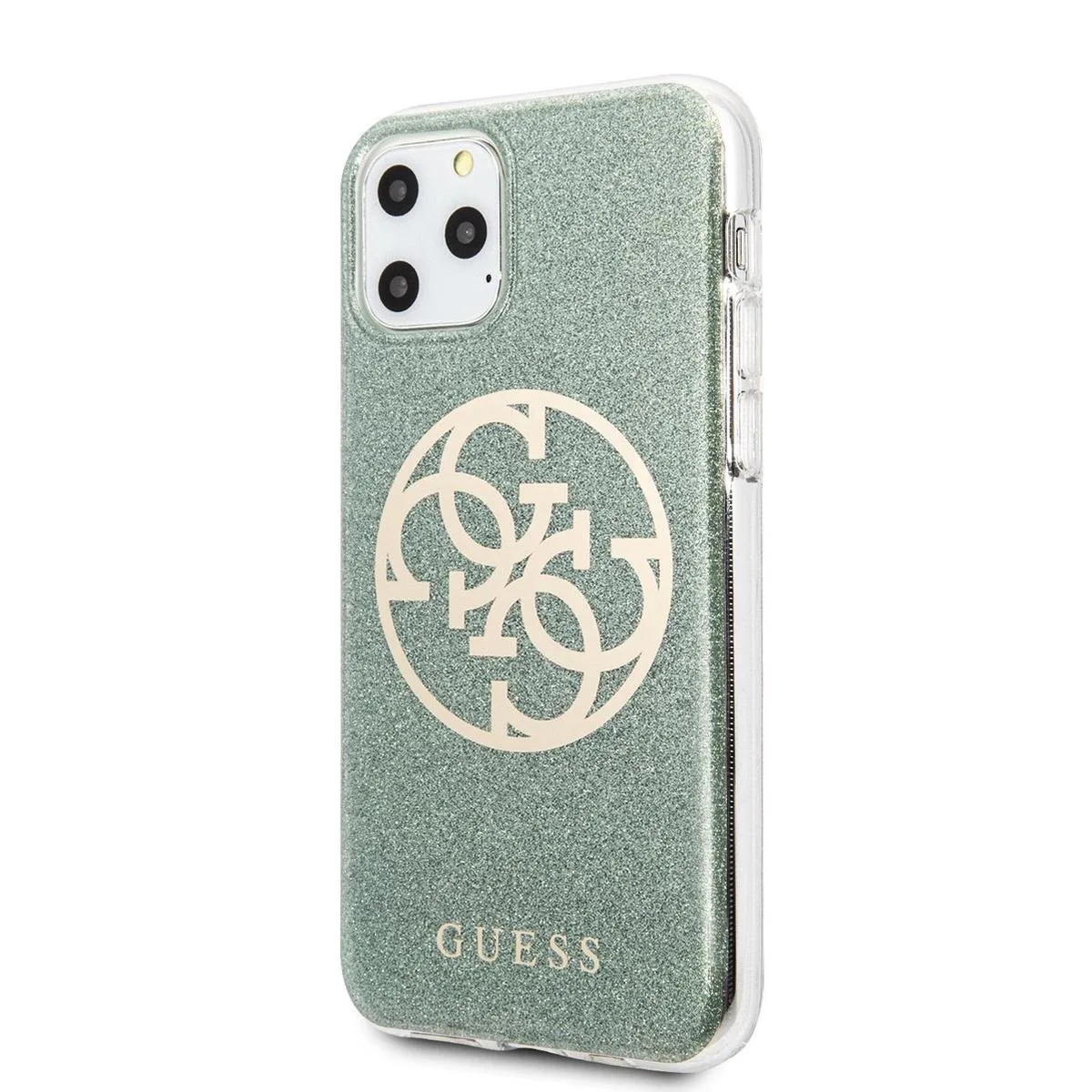 Glitter Circle Backcover Hoesje iPhone 11 Pro - Kaki von Guess in Grün – Produktfoto
