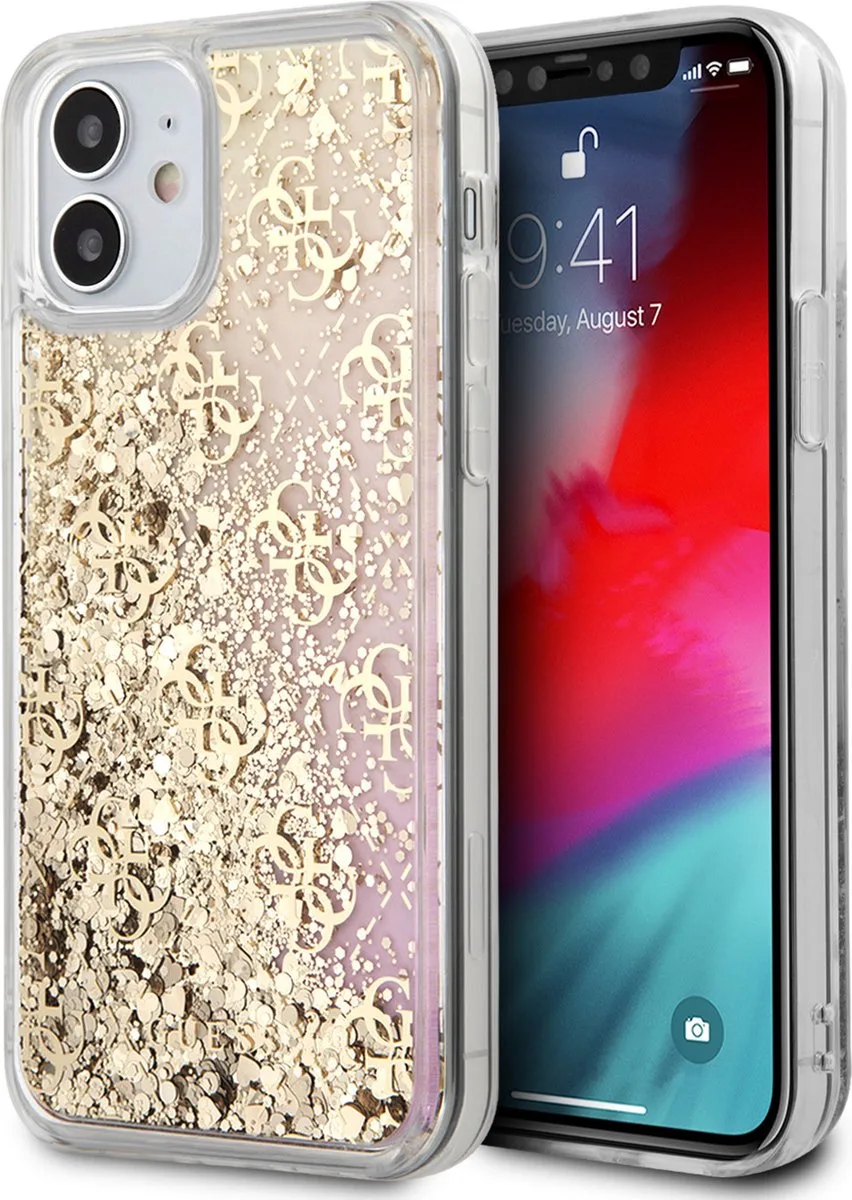 Glitter hoesje van Guess - Backcover - iPhone 12 Mini - Liquid Glitter von Guess in Gold – Produktfoto