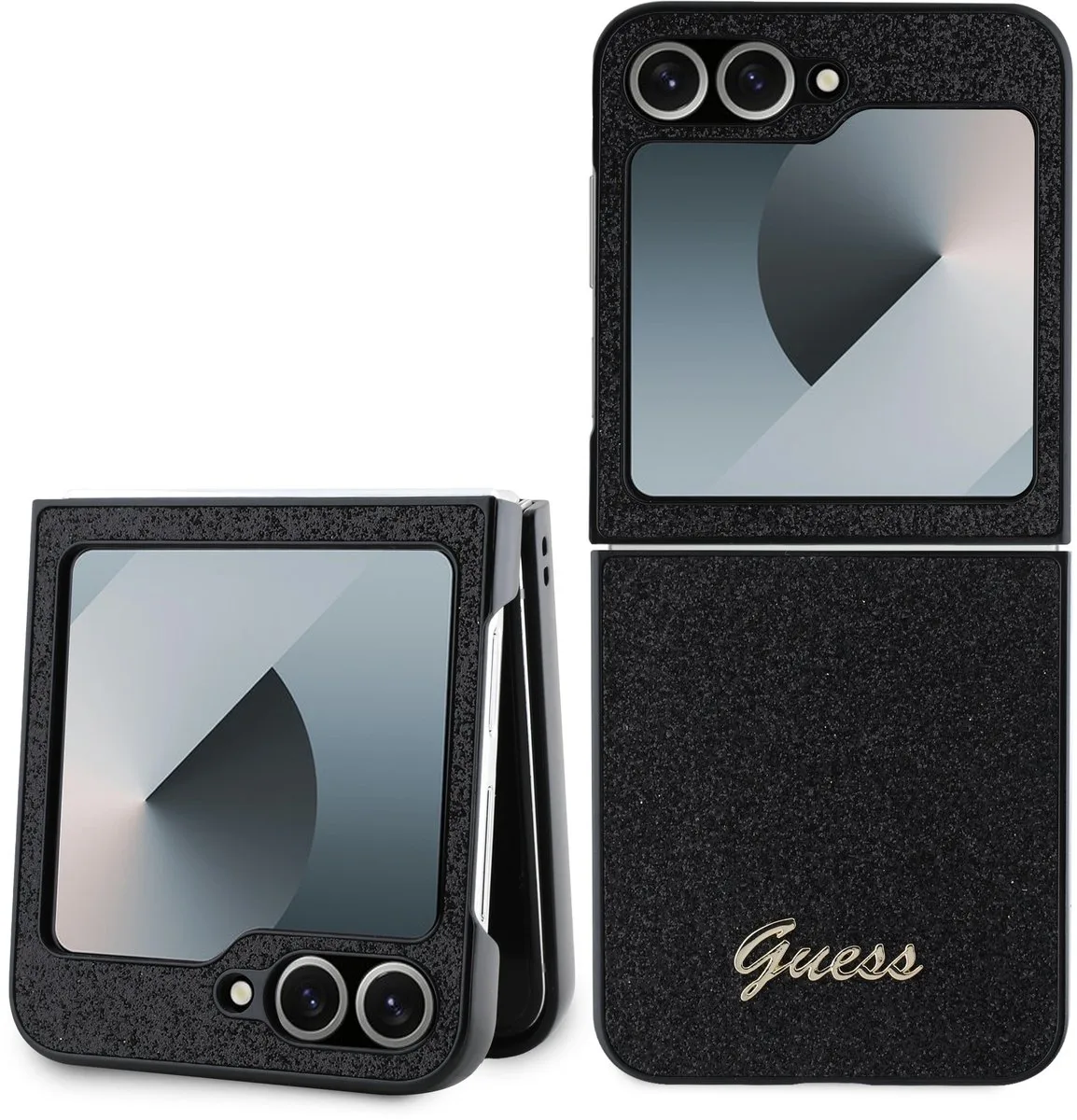Glitter Script Hoesje Backcover - geschikt voor Samsung Galaxy Z Flip 6 / Z Flip7 FE-editie van Guess in Zwart – productfoto