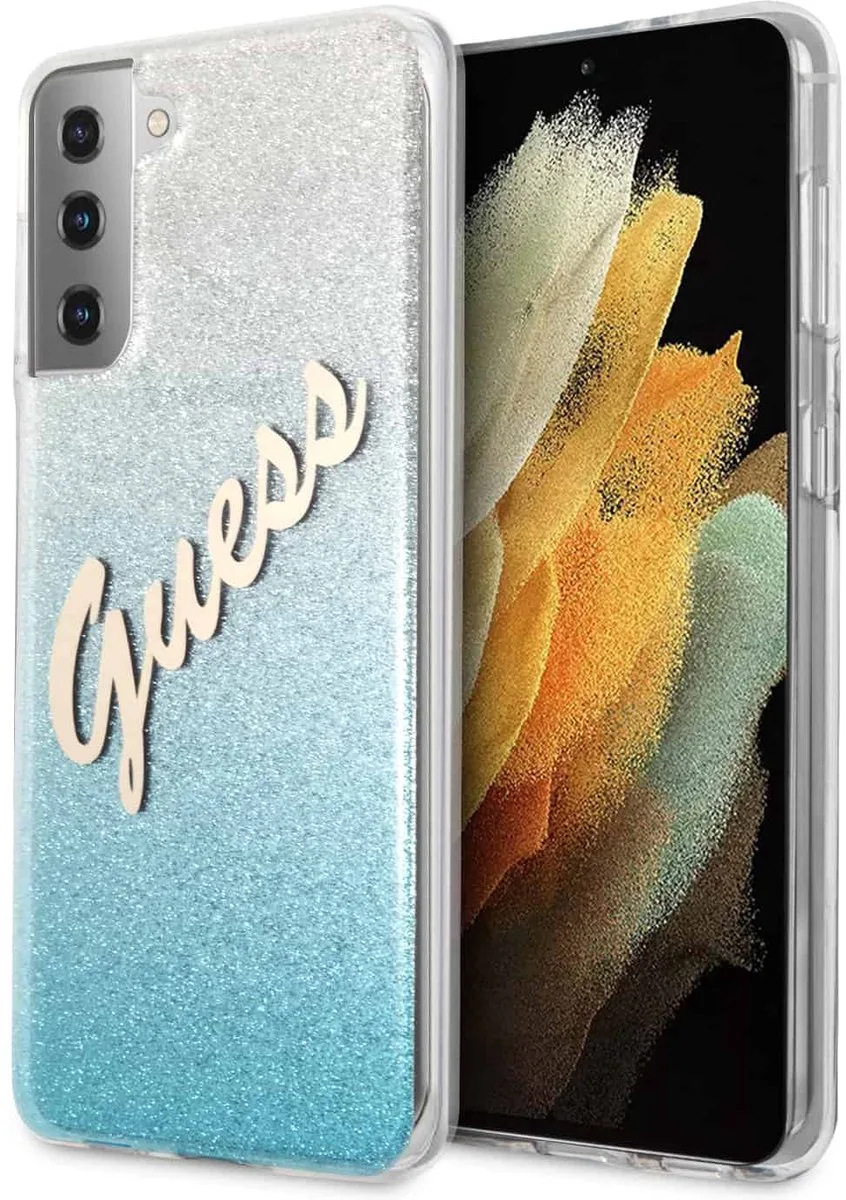 Glitter Vintage Backcase hoesje Samsung S21 de Guess en Bleu – photo produit