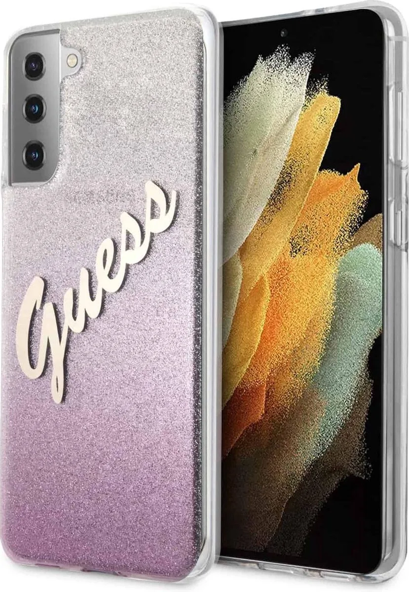 Glitter Vintage Backcase hoesje Samsung S21 Plus de Guess en Rose – photo produit