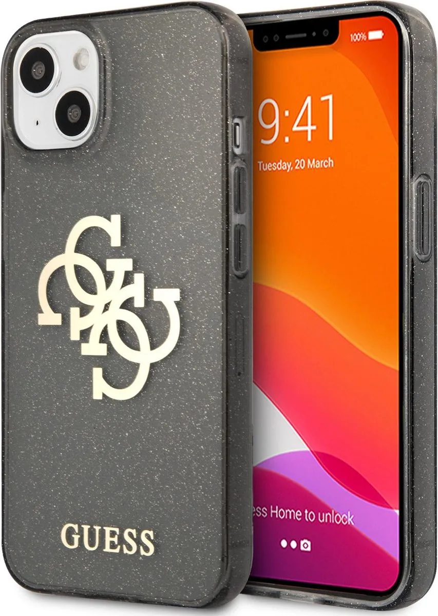 Glitters Backcase iPhone 13 hoesje van Guess in Zwart – productfoto