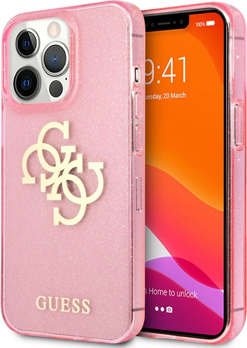 Glitters Backcase iPhone 13 Pro hoesje van Guess in Roze – productfoto