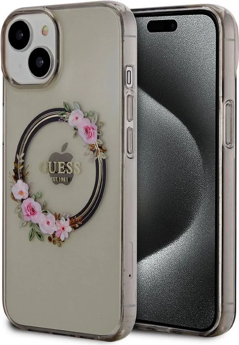 Glossy Ring Back Case (MagSafe Compatible) - Apple iPhone 15 (6.1") van Guess in Zwart – productfoto
