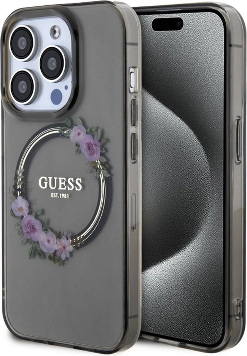Glossy Ring Back Case (MagSafe Compatible) - Apple iPhone 15 Pro (6.1") van Guess in Zwart – productfoto