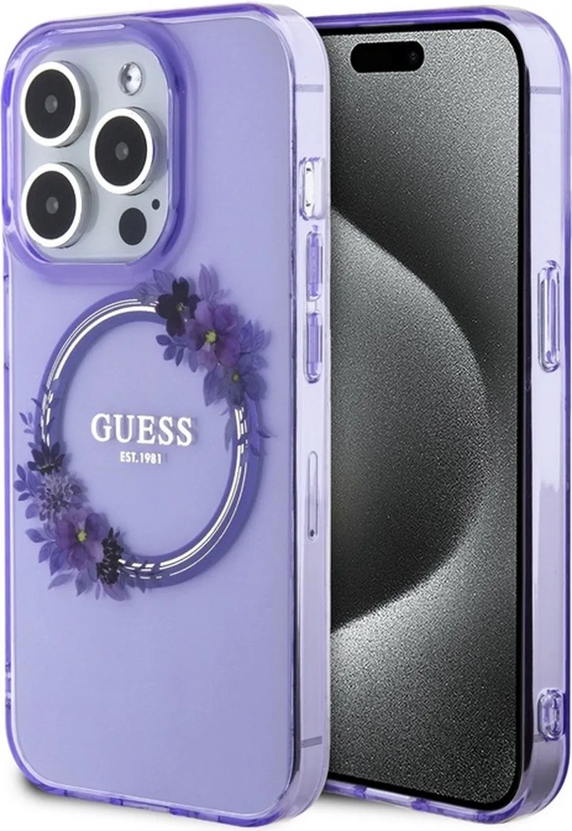 Glossy Ring Back Case (MagSafe Compatible) - Apple iPhone 15 Pro (6.1") fra Guess i Lilla – produktbillede