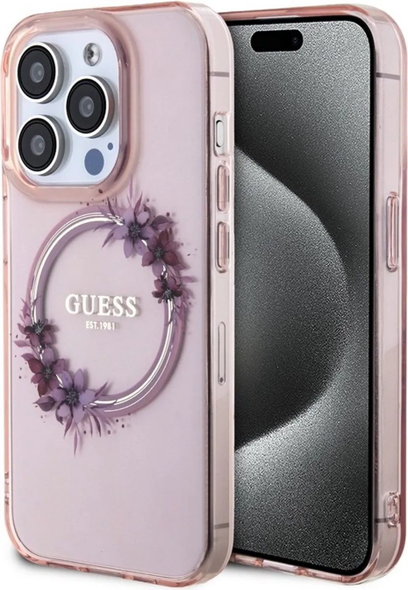 Glossy Ring Back Case (MagSafe Compatible) - Apple iPhone 15 Pro (6.1") fra Guess i Lyserød – produktbillede