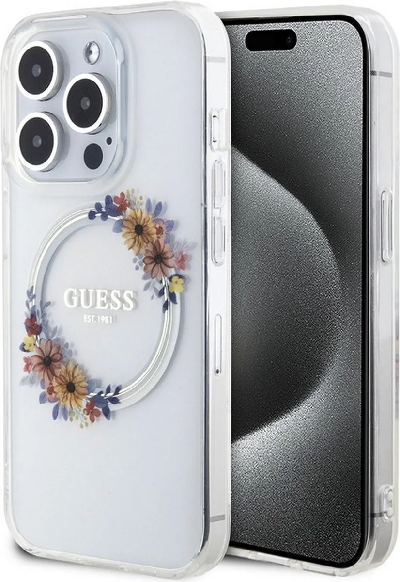 Glossy Ring Back Case (MagSafe Compatible) - Apple iPhone 15 Pro Max (6.7") van Guess in Transparant – productfoto
