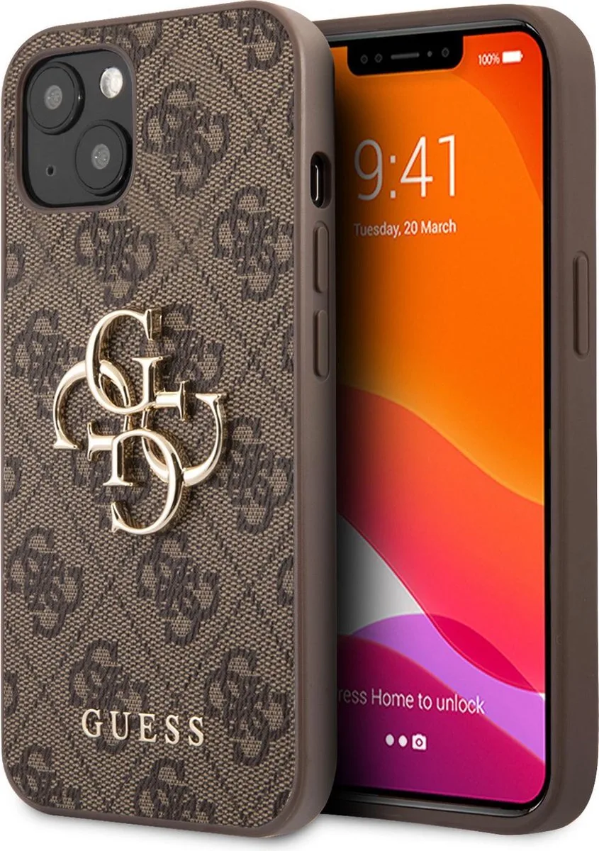Golden Logo Backcase iPhone 13 Mini Hoesje von Guess in Braun – Produktfoto