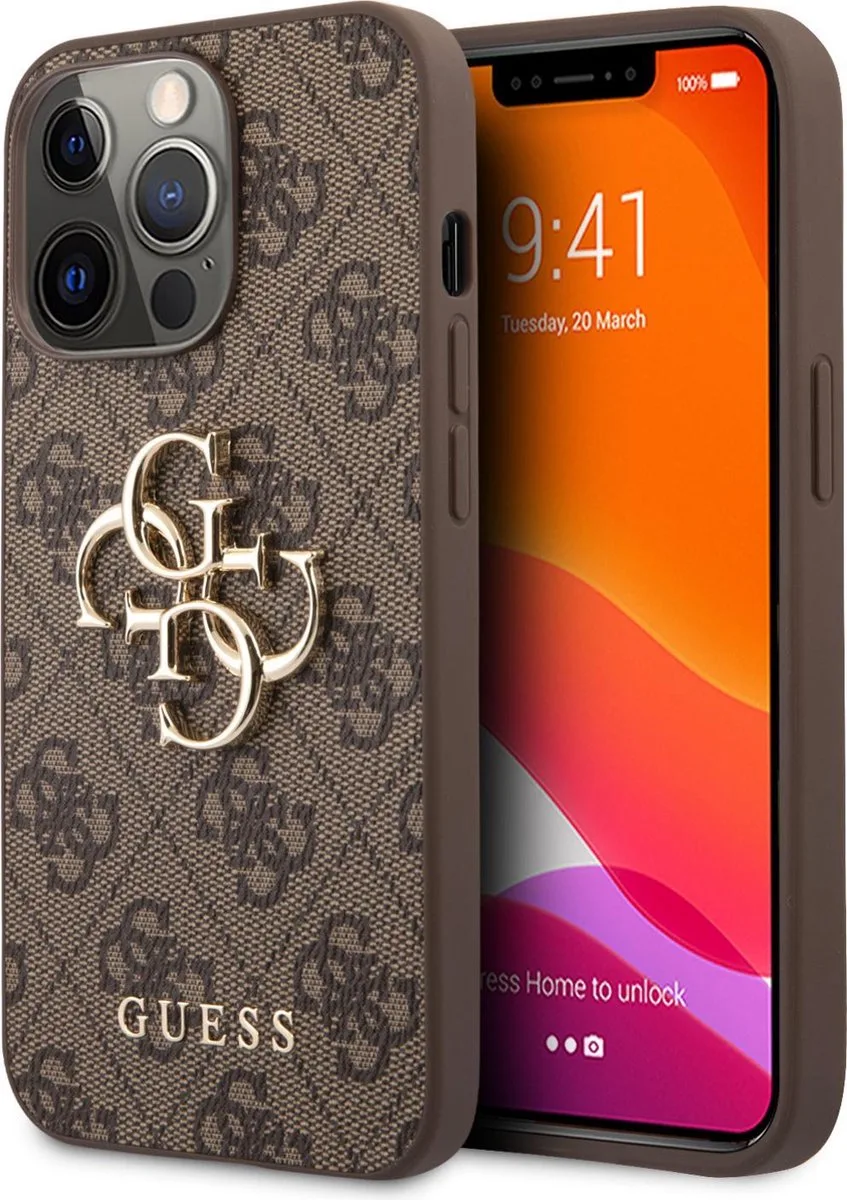 Golden Logo Backcase iPhone 13 Pro Hoesje von Guess in Braun – Produktfoto