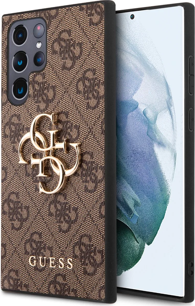 Golden Logo Samsung Galaxy S22 Ultra hoesje de Guess en Marron – photo produit