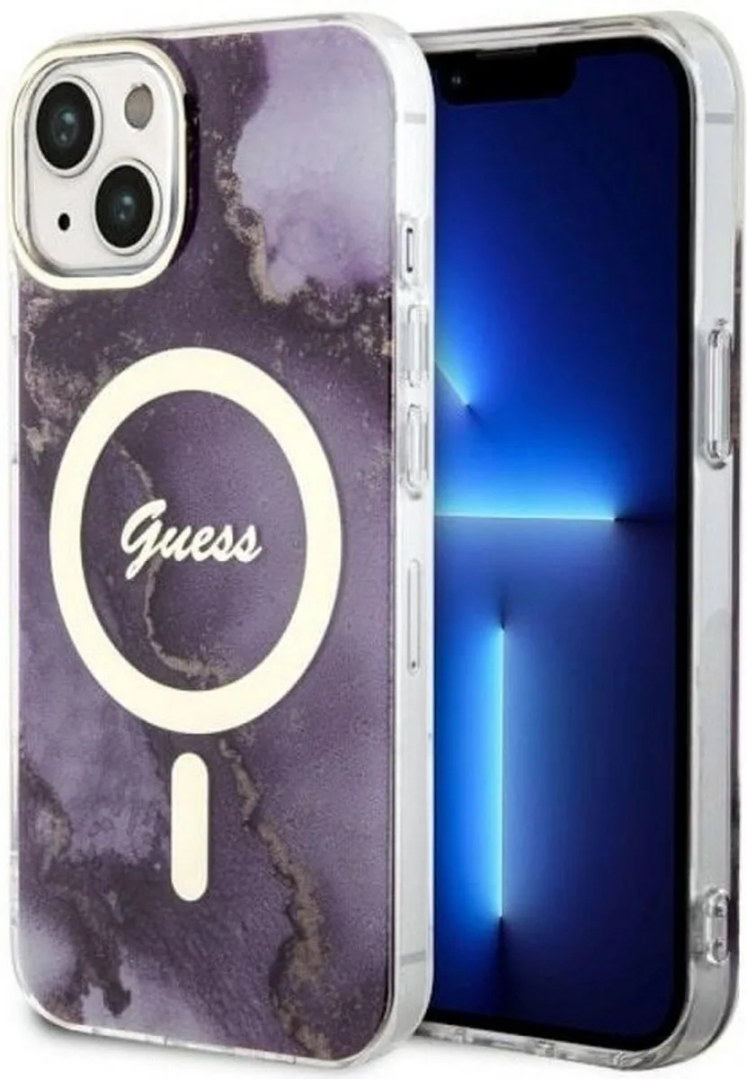 Golden Marble Back Case (MagSafe Compatible) - Geschikt voor Apple iPhone 14 (6.1") de Guess en Violet – photo produit