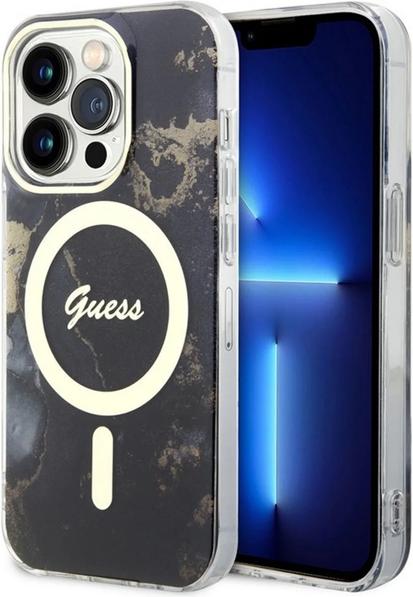Golden Marble Back Case (MagSafe Compatible) - Geschikt voor Apple iPhone 14 Pro Max (6.7") van Guess in Zwart – productfoto