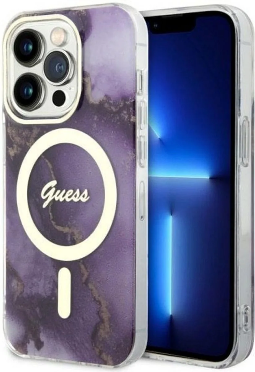 Golden Marble Back Case (MagSafe Compatible) - Geschikt voor Apple iPhone 14 Pro (6.1") de Guess en Violet – photo produit