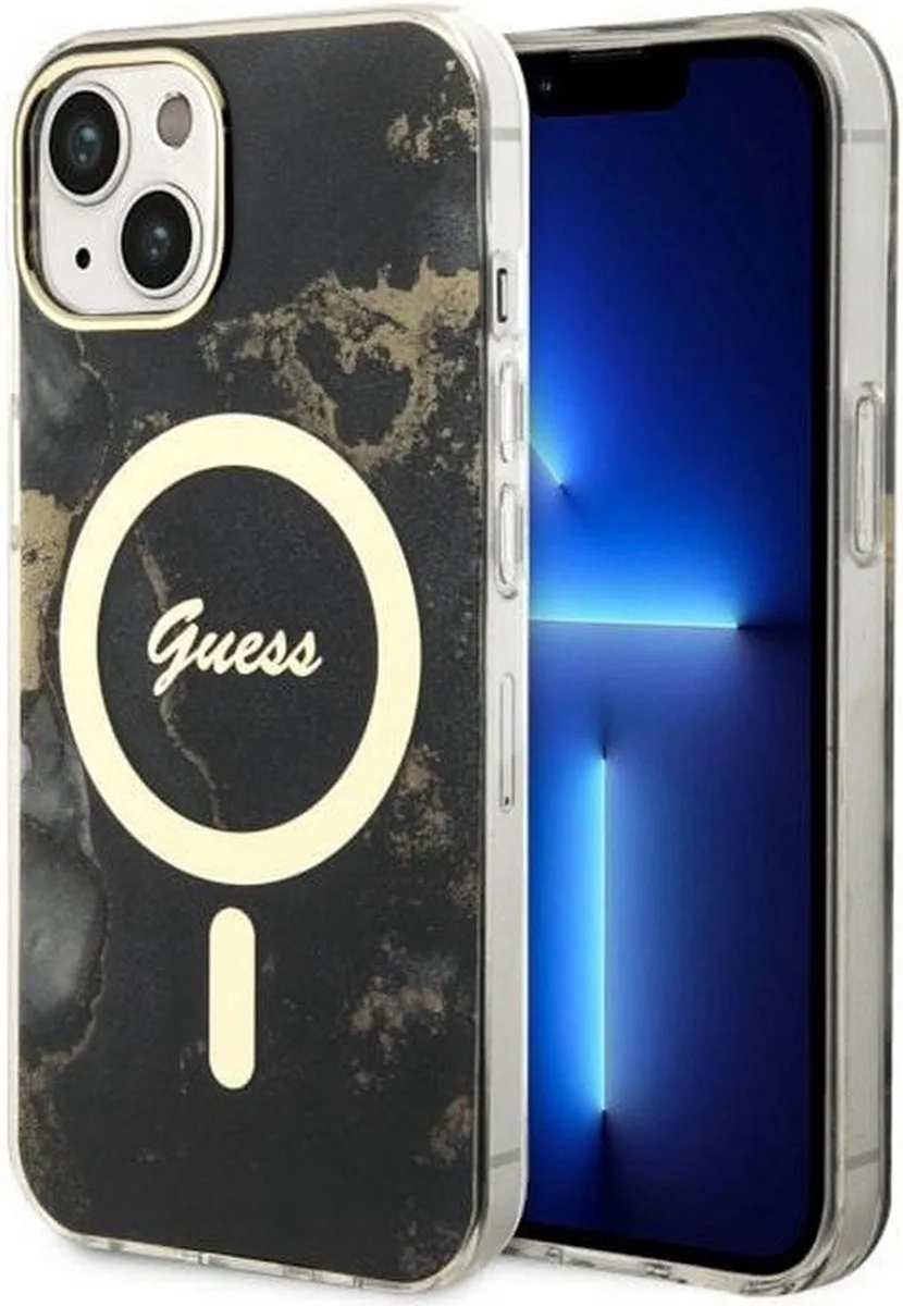 Golden Marble Back Case (MagSafe Compatible) - Geschikt voor Apple iPhone 14 Plus (6.7") de Guess en Noir – photo produit