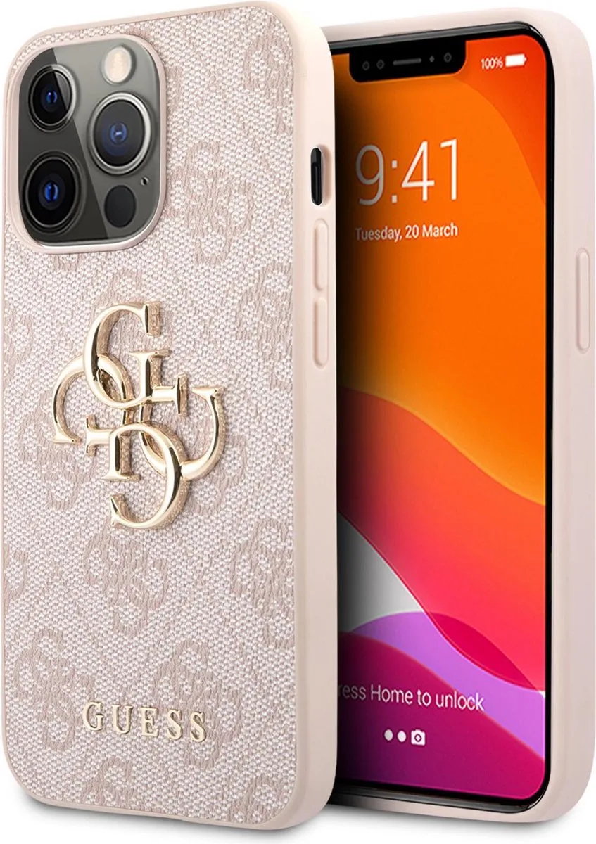 Gouden Logo Backcase geschikt voor iPhone 13 Pro Max hoesje von Guess in Rosa – Produktfoto