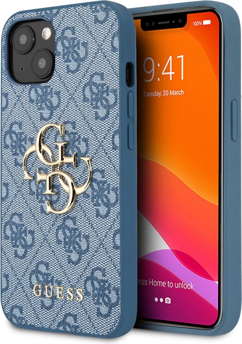Gouden Logo Backcase iPhone 13 Mini hoesje von Guess in Blau – Produktfoto