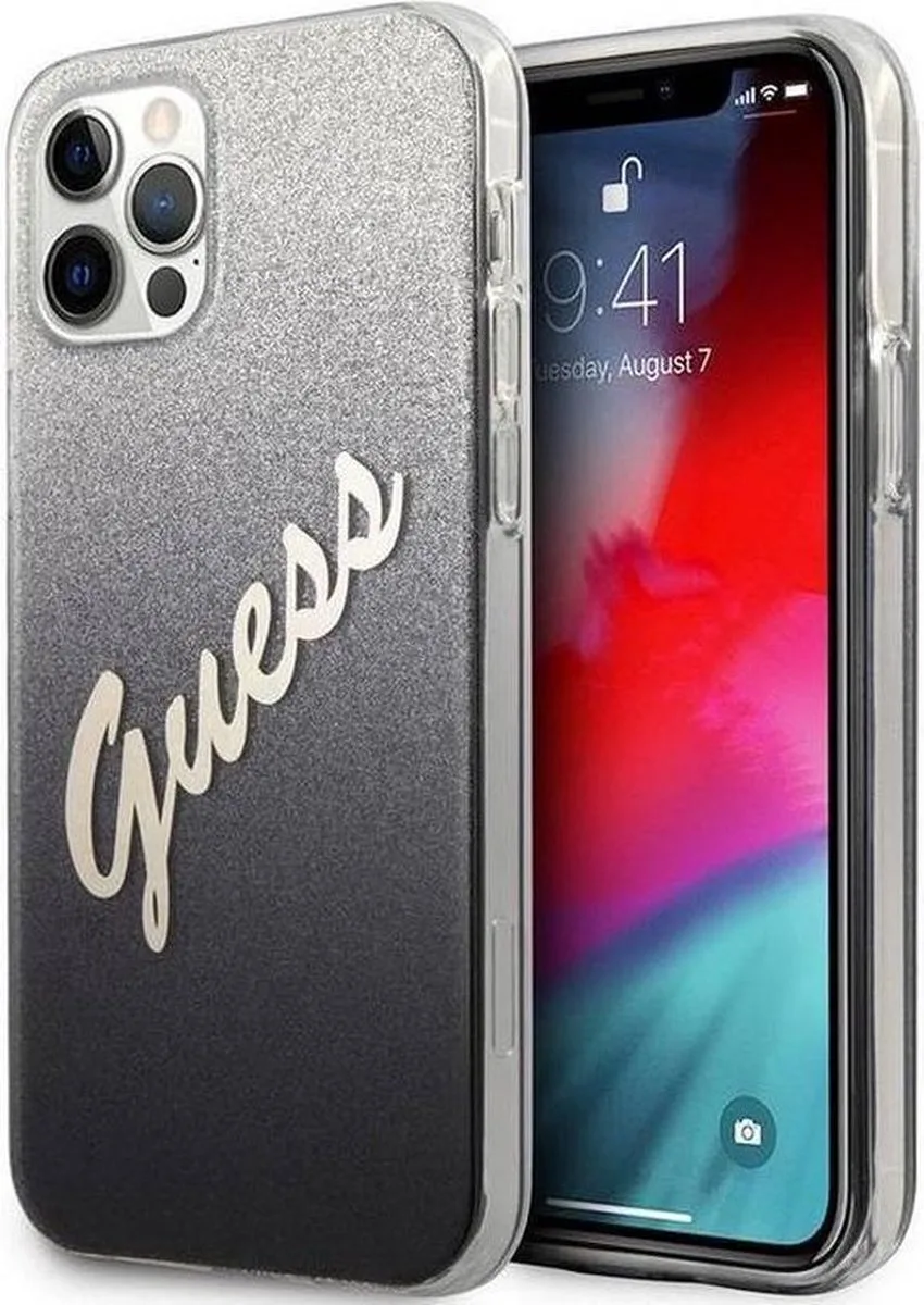 Gradient Vintage Glitter Back Case - Geschikt voor Apple iPhone 12 Pro Max (6.7") de Guess en Noir – photo produit