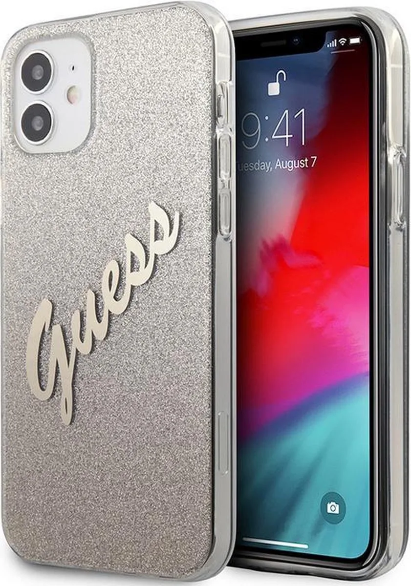 Gradient Vintage Glitter Back Case - Geschikt voor Apple iPhone 12 Mini (5.4") de Guess en Or – photo produit