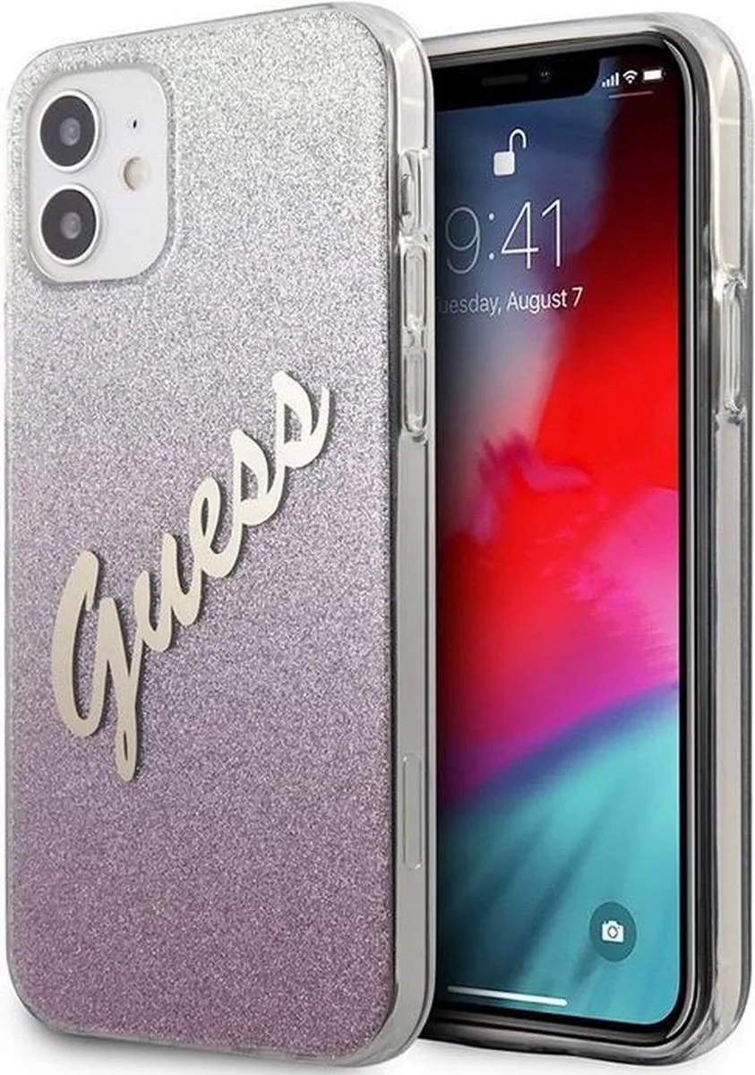 Gradient Vintage Glitter Case - Apple iPhone 12 Mini (5.4") de Guess en Rose – photo produit