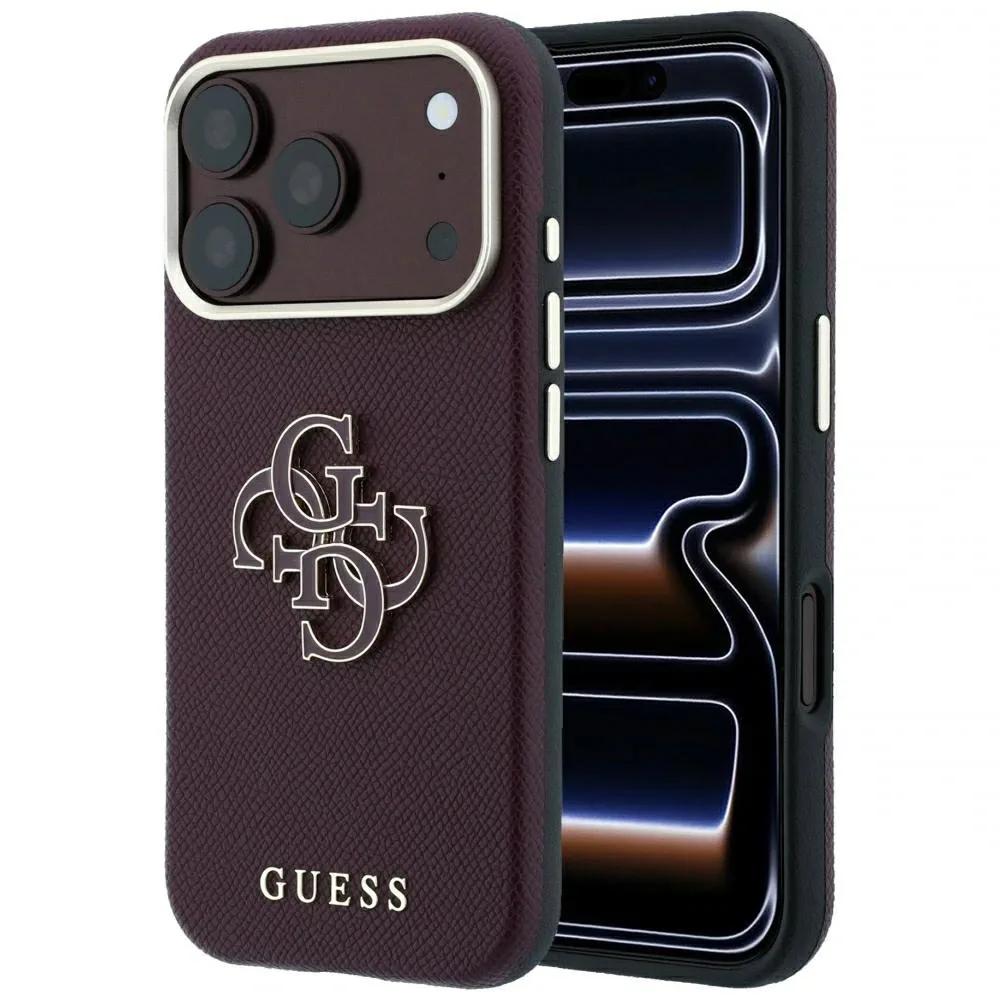 Grained & Big Resin Logo hoesje voor iPhone 17 Pro en iPhone 18 Pro bordeauxrood von Guess – Produktfoto