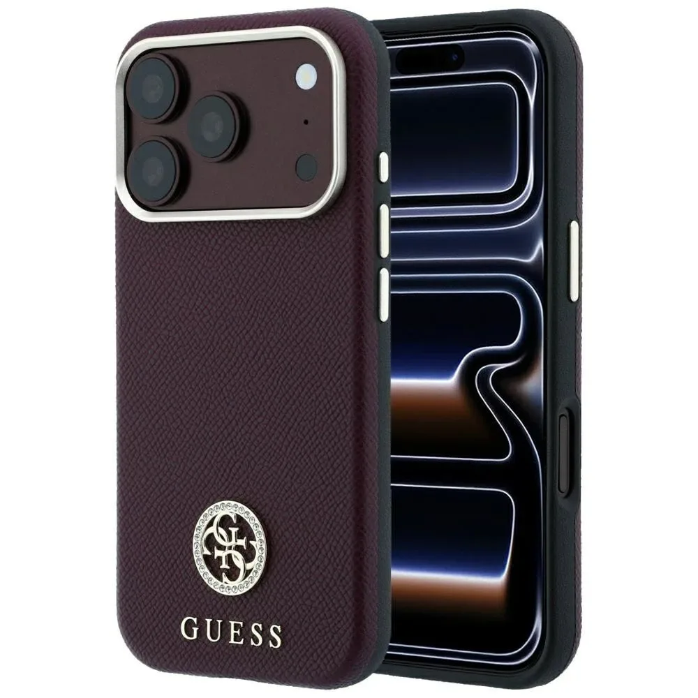 Grained Round Strass Logo hoesje met MagSafe voor iPhone 17 Pro en iPhone 18 Pro in rood von Guess – Produktfoto