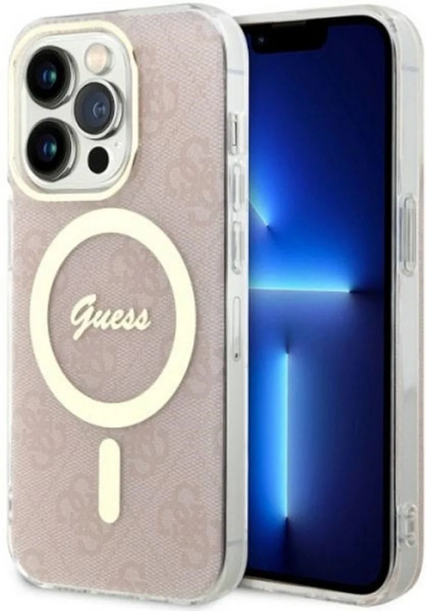 Guess 4G Back Case (MagSafe Compatible) - Geschikt voor Apple iPhone 14 Pro (6.1") van Guess in Roze – productfoto