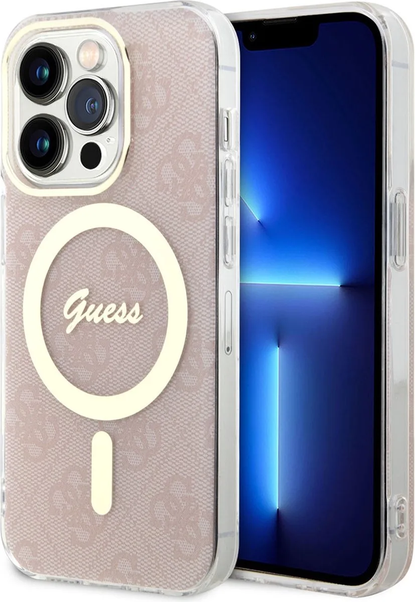 Guess 4G Back Case (MagSafe Compatible) - Geschikt voor Apple iPhone 15 Pro (6.1") van Guess in Roze – productfoto