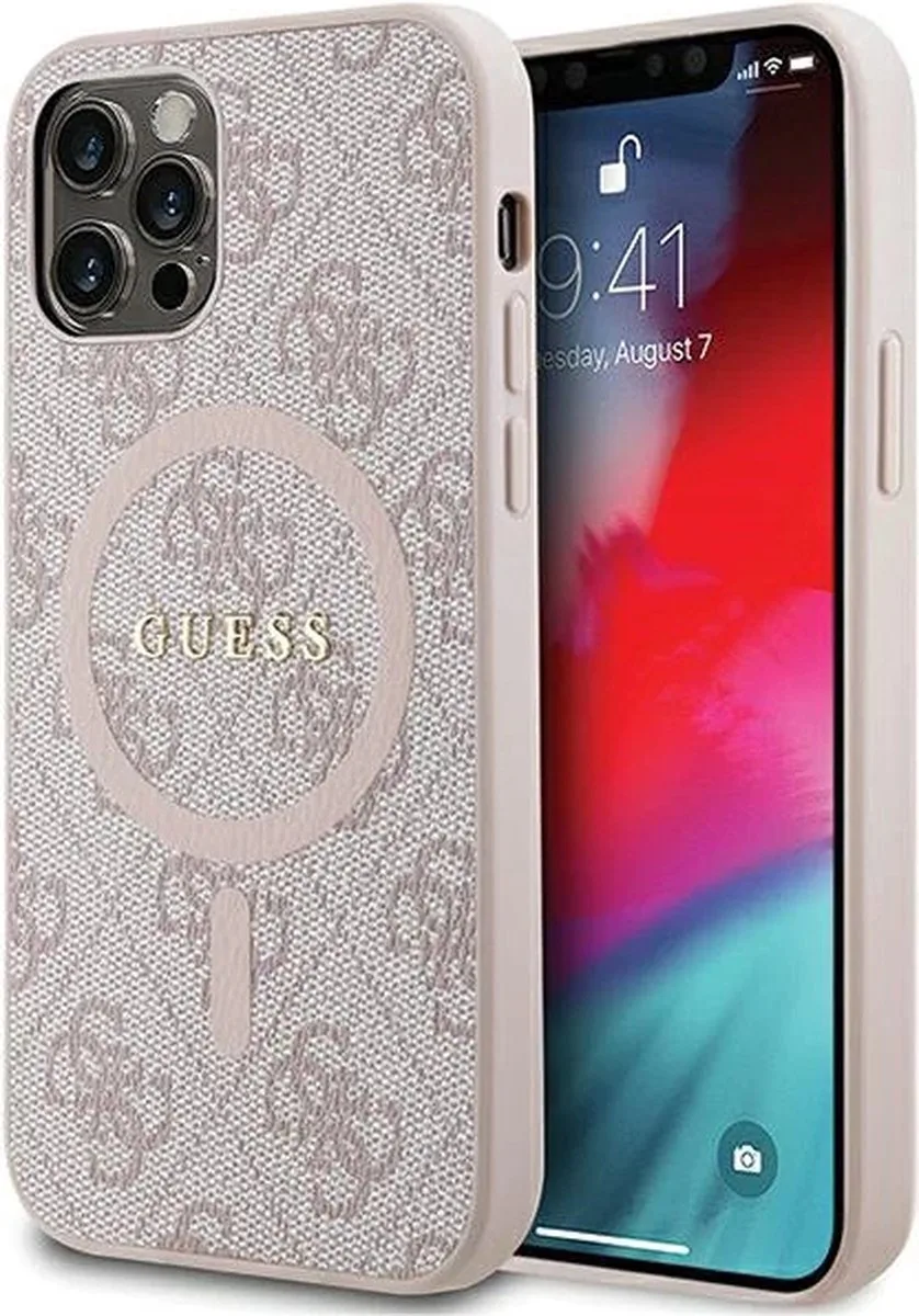 Guess 4G Back Case (MagSafe Compatible) - Geschikt voor Apple iPhone 12/12 Pro (6.1") fra Guess i Lyserød – produktbillede
