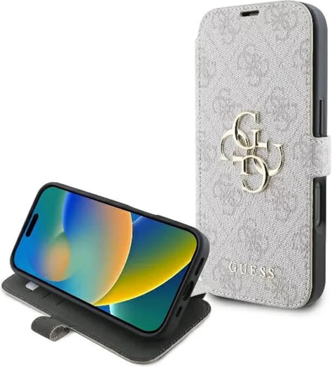 Guess 4G Big Metal Logo Book Wallet Case hoesje voor Apple iPhone 16 Pro de Guess en Rose – photo produit