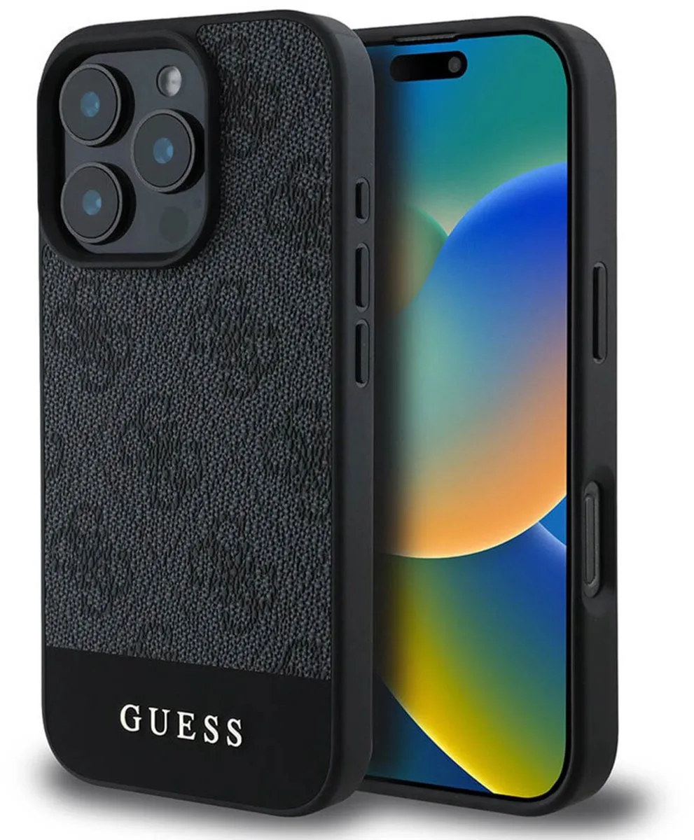 Guess 4G Bottom Stripe Hoesje Geschikt voor Apple iPhone 16 Pro Max - Back Cover de Guess en Noir – photo produit