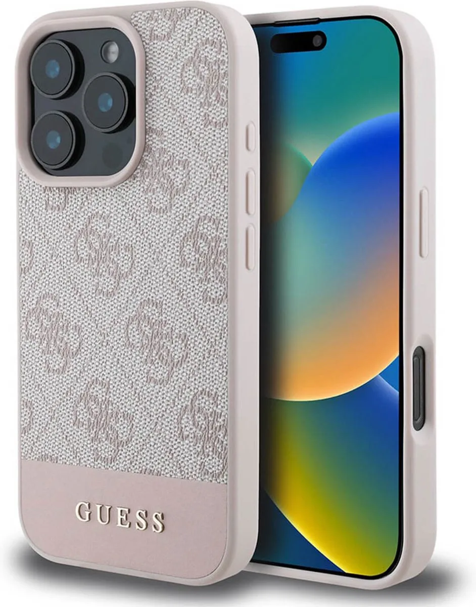 Guess 4G Bottom Stripe Hoesje Geschikt voor Apple iPhone 16 Pro - Back Cover de Guess en Rose – photo produit