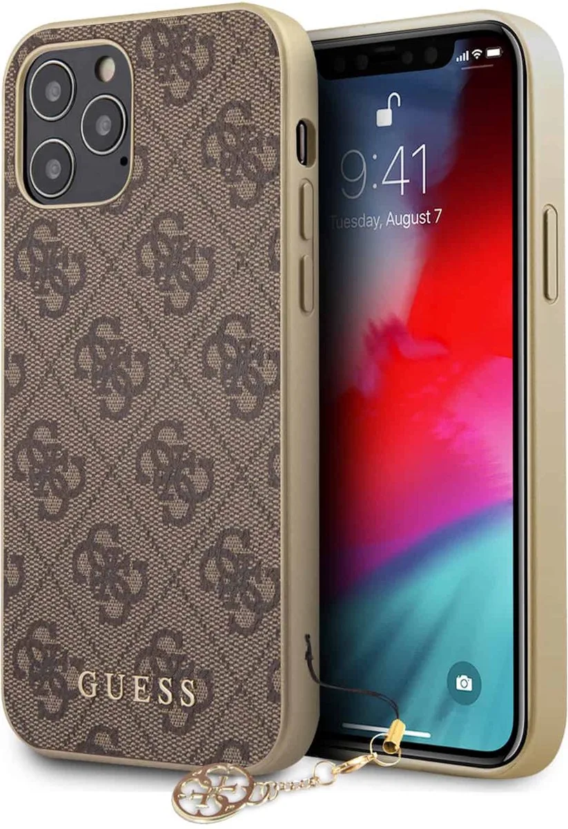 Guess 4G Charms Back Case - Geschikt voor Apple iPhone 12/12 Pro (6.1") van Guess in Bruin – productfoto