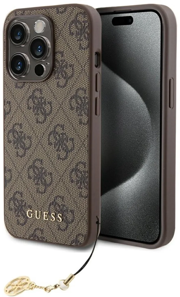 Guess 4G Charms Back Case - Geschikt voor Apple iPhone 15 Pro (6.1") van Guess in Bruin – productfoto