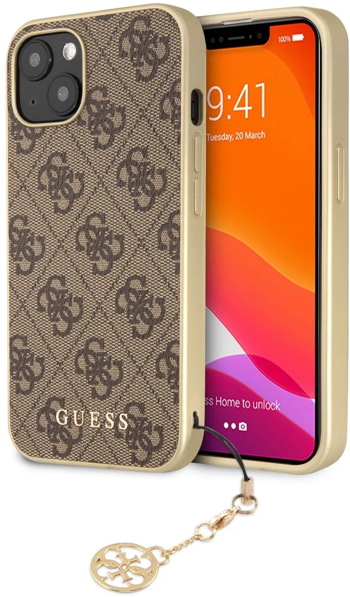 Guess 4G Charms Hard Case - geschikt voor Apple iPhone 13 (6.1") van Guess in Bruin – productfoto