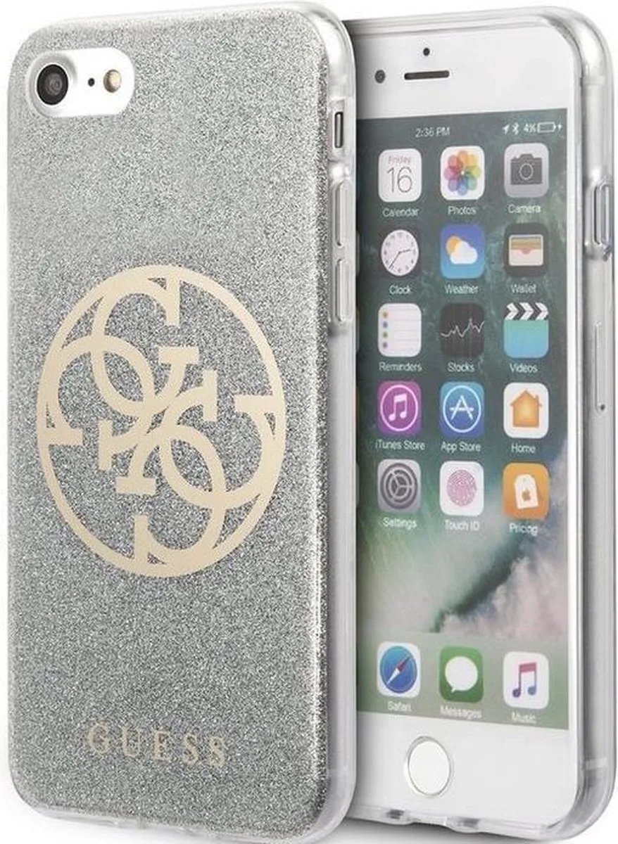 Guess 4G Circle Back Cover - Geschikt voor Apple iPhone 6/6S/7/8/SE de Guess en Gris – photo produit