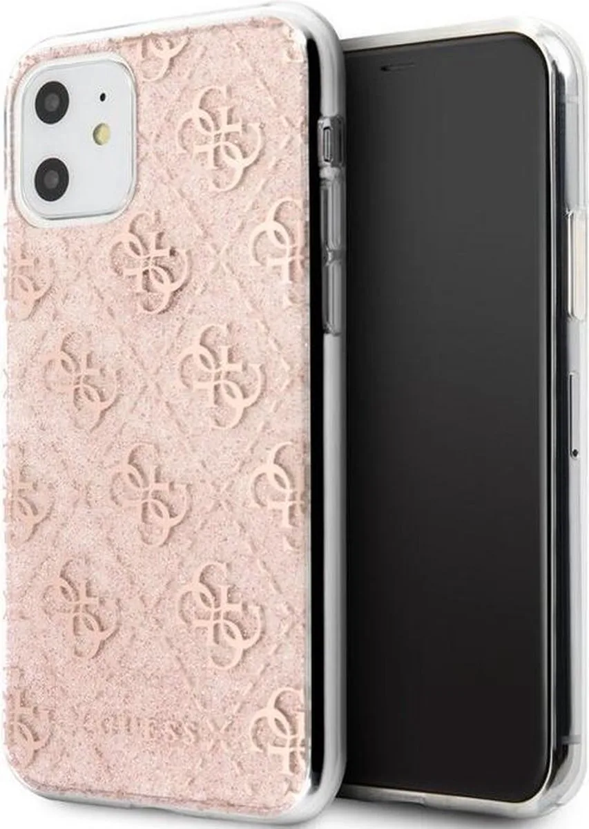 Guess 4G Glitter Back Case - Geschikt voor Apple iPhone 11 (6.1") - Roze från Guess i Roze – 4G Glitter – produktbild