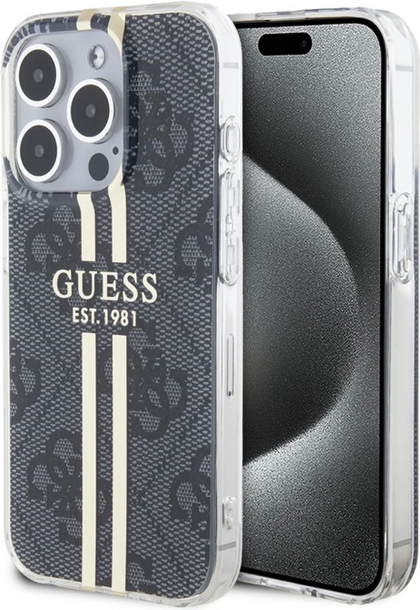Guess 4G Gold Stripe Back Case - Apple iPhone 15 Pro Max (6.7") von Guess in Schwarz – Produktfoto