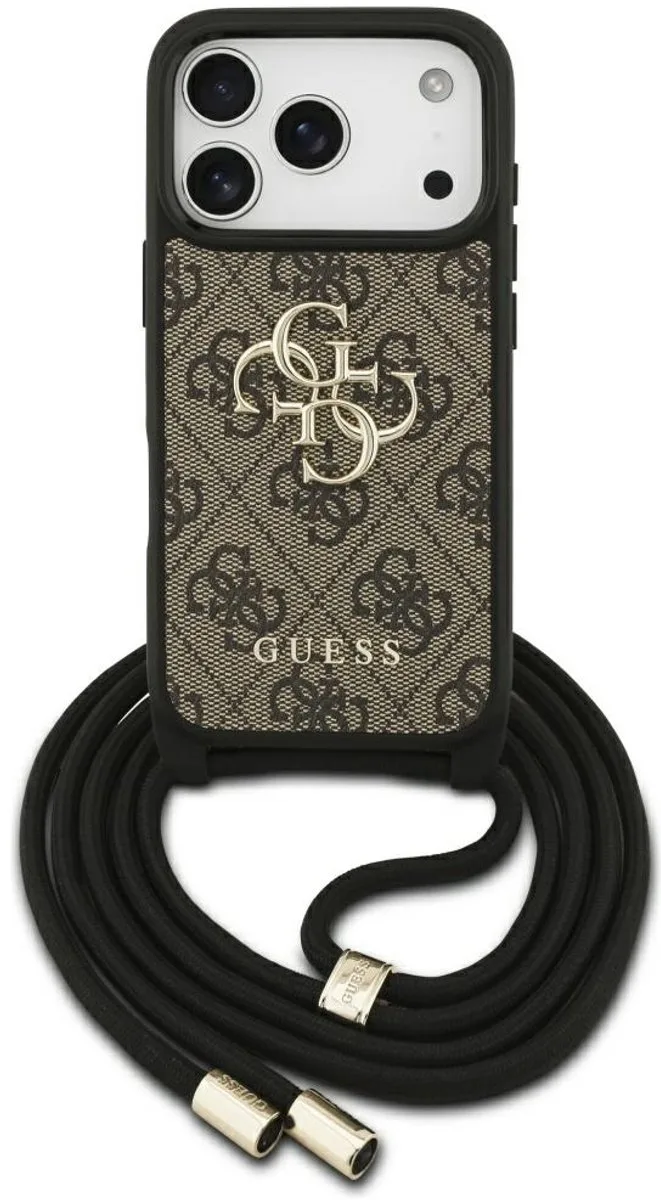 Guess 4G Groot Logo Cord Stap Case Voor Iphone 17 Pro Met Comfortabele Band van Guess in Bruin – productfoto