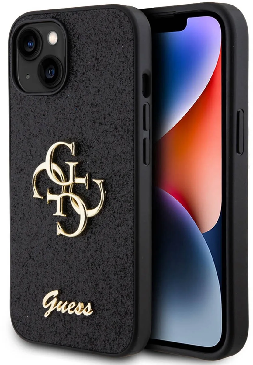 Guess 4G Logo Glitter Back Case - Geschikt voor Apple iPhone 15 (6.1") van Guess in Zwart – productfoto