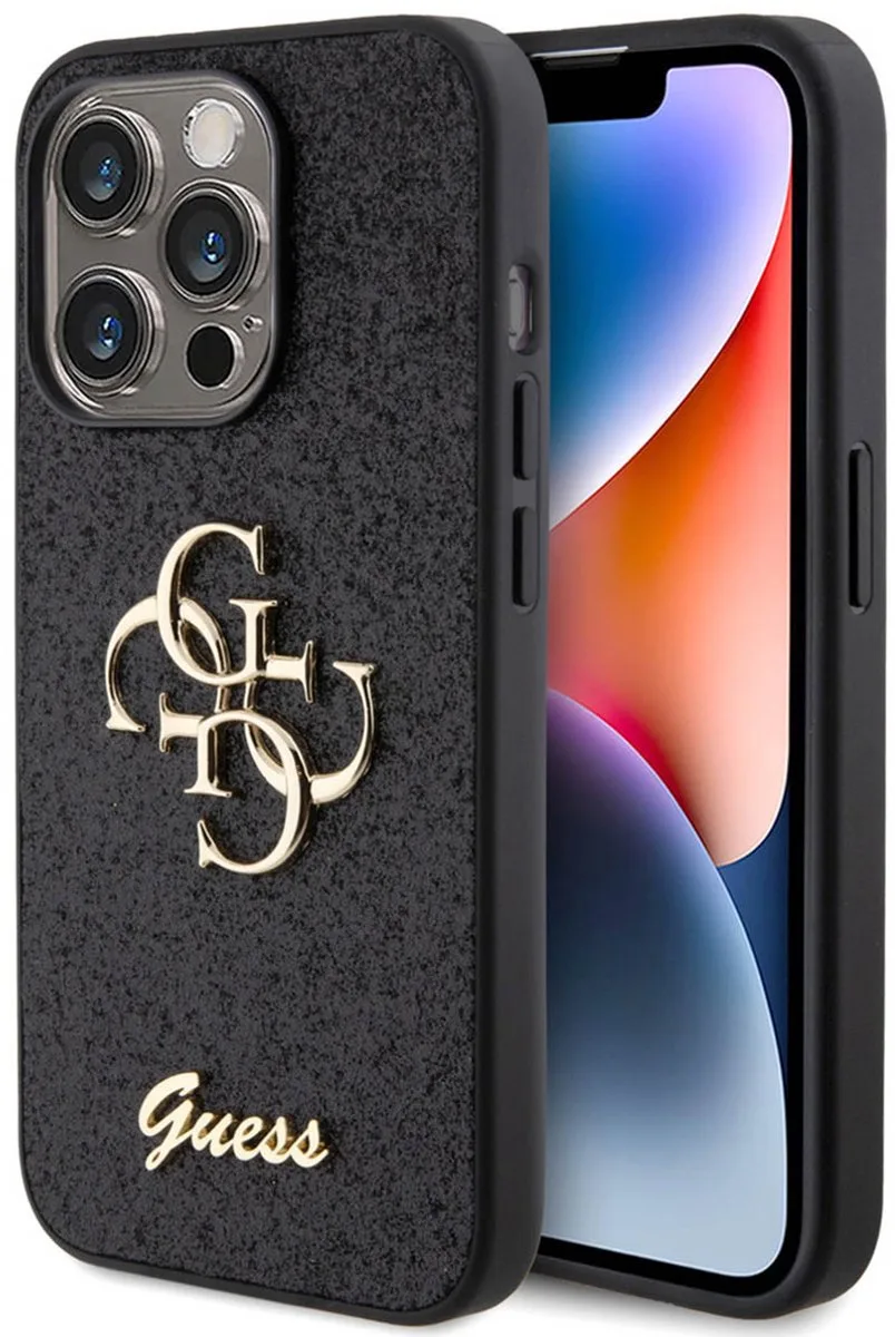 Guess 4G Logo Glitter Back Case - Geschikt voor Apple iPhone 15 Pro (6.1") fra Guess i Sort – produktbillede