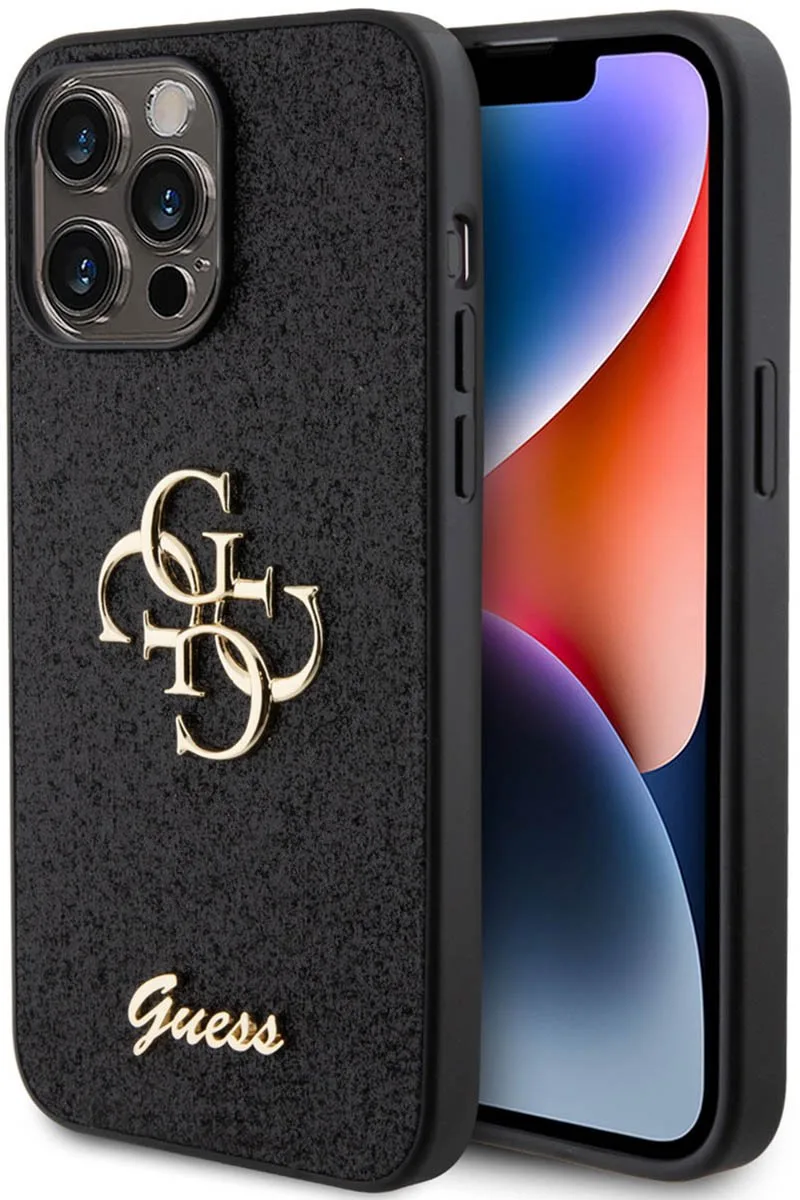Guess 4G Logo Glitter Back Case - Geschikt voor Apple iPhone 15 Pro Max (6.7") van Guess in Zwart – productfoto