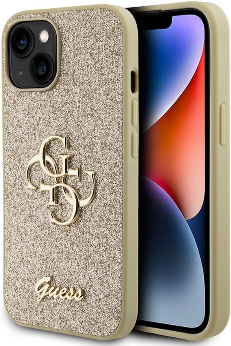 Guess 4G Logo Glitter Back Case - Geschikt voor Apple iPhone 15 (6.1") van Guess in Goud – productfoto